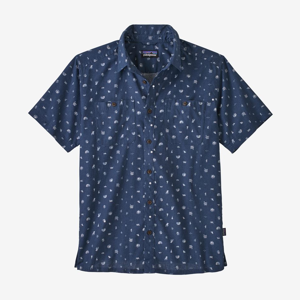 Back Step Shirt Men | Poloshirt  River Symbols: Stone Blue XL